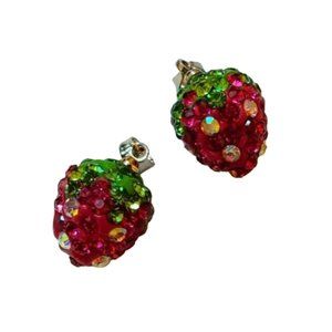 Pink Strawberry Pendants - Set of 2 Bling Strawberry Necklace Pendants